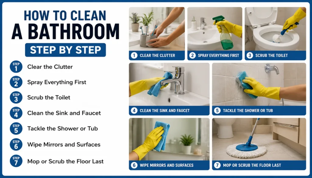 Step-by-step bathroom cleaning guide